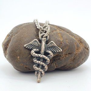 James Avery 925 Sterling Silver Caduceus (Medical) Charm & Necklace